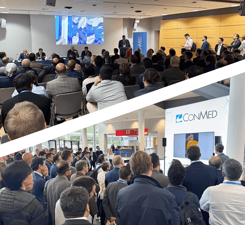 Split image of two different CONMED medical training events
